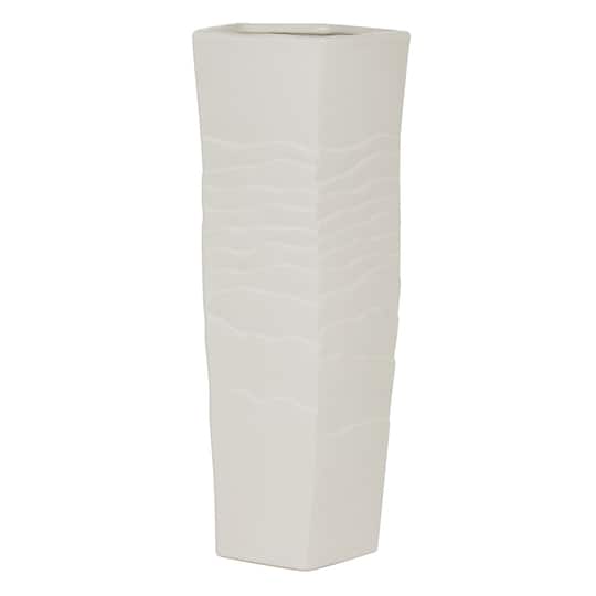 White Ceramic Contemporary Vase, 16&#x22; x 6&#x22; x 6&#x22;